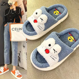 new summer/spring slippers open toe cute cartoon plush cotton drag kawaii autumn and winter cotton