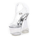 Voesnees Sexy Models 17.5CM Super High Heels 8CM Transparent Platform Women Sandals PVC Female Crystal Wedding Shoes Big Size