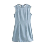 Spring Style Spliced Sleeveless Denim Dress