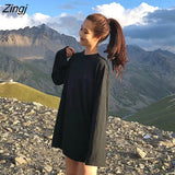 Sleeve T-shirts Women Spring Solid Long-style Loose Ins Basic Ins Casual Fashion Female T-shirt Simple All-match Korean