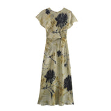 Women's Clothing 2025 Spring New Temperament Elegant Silk-Sting Texture Waist-Print Amply