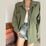 Green Shirt Cardigan Jacket Women's Spring And Autumn 2025 New Loose Long-Sleeved Loose Top Shirt