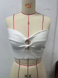 Zingj Women's Solid Color Cross Knit Strapless Vest And Woven Top-Outfit