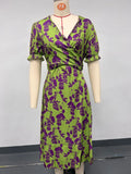 Summer Women's Fashion Folding Print Dress Elegant Body V Collar Short Sleeve