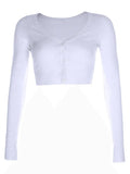 Ribbed Long Sleeve Button Crop Top- Outfit