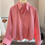 Cotton Short Loose Shirt Women 2025 Spring Dress New Casual Long-Sleeved Small Orange Shirt