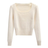 Zingj Bottomed Sweater New Style Foreign Style Autumn And Winter New Square Collar Short Style Sweater White Trim Inside