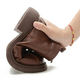 Zingj New Cowhide Middle Heel Soft-Soled Women's Short Boots Retro Leisure Leather Martin Boots Warm Women's Cotton