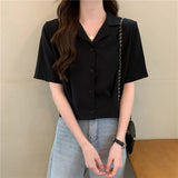 Women Summer Vintage Temperament Crop Tops New Arrival Stylish Simple Tender All-match Casual Notched Female Korean