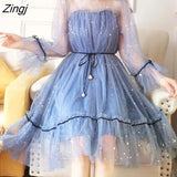 Dresses Women Patchwork Sequined Holiday O-Neck Spring Korean Style Elegant Vestido Feminino Sweet College Female