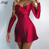 Sexy Off Shoulder Long Sleeve Solid High Waist A Line Mini Bodycon Dress Ball Gowns Party Wear Sexy Robes Femme 2023