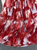 Vintage Women Printed Pleated Long Dress Elegant V-Neck Short Sleeve Ruffle Maxi Vestidos Female Beach Draped Robe