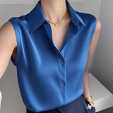 Gentle Style White Polo Collar Sleeveless Shirt Women's Summer New Casual Temperament Small