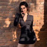 winter stretch Slim Soft Ribbed Knitted turtleneck dress woman 2023 fashion solid black casual bodycon Zip