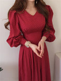 Women Fashion French Vintage Maxi Dress 2022 One Piece Ladies Dot Print Vestdios Femme Porm