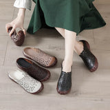 Zingj Summer New Cowhide Flat-Soled Women's Shoes Leisure Leather Hollowed-Out Breathable Slippers Hole