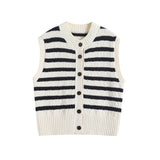 French Lazy Style Black And White Striped Knitted Vest In