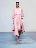 Women's Round Neck Long Sleeves Pure Dress Dress Tight Waist