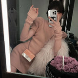 Sleeve Dress Women Solid Knitting Stretchy Skinny Cozy Sweet College Half High Collar Vacation Female Vestidos Sexy