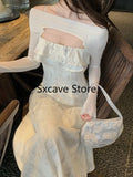 Piece Dress Set Women Casual Floral Strap Midi Dress Party Female Sweet Fairy Elegant One Piece Dress Korean 2022 Summer
