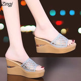 New Summer Sandals Women Wedge Heels Platform Fashion Open Toe Sequin High Heels Beach Shoes Slippers Sandals