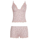 Pink Cami Printed Top And Shorts Pj Sets-Outfit