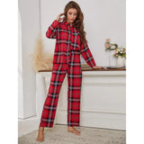 Zingj Ladies Red Checked Long Sleeves Autumn And Winter Home Clothes Two-Piece Suit Can Be Worn Outside