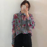 Long Sleeve Women Blouse Chiffon Blouses Female Shirts Tops Floral V-Neck Loose