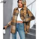 PETAL Plaid Button-Front Oversized Shacket Coat For Woman Casual Loose Long Sleeve Jacket Top 2023 Female Outerwear