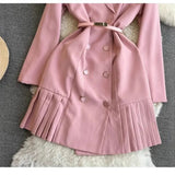 Professional French High-Level Famous Temperament Suit To Accept The Waist Thin Double Buckle A-Character Coat Dress