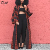 Trench Full Sleeve Print Coats Casual Fashion Overcoat Women Windbreaker Outer Long Bandage