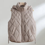 2024 Autumn And Winter Vest Women's Down Cotton Short Loose Korean Version Of Versatile Diamond Cotton Vest Sleeveless Vest Coat-Outfit