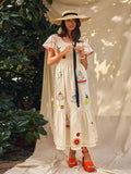 Printed Ruffles Long Dresses For Women Causal Loose O Neck Short Sleeved Summer Dress 2024 New Lady Elegant Holiday