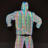Autumn And Winter New Bird's Nest Pattern Color Reflective Jacket Men's Plus-Size Casual Hooded Jacket-Outfit