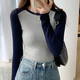 Shoulder Long-Sleeved T-Shirt Women's Spring And Autumn Color Foreign-Style Blouse Thread Slim Short Style Bottomed Blouse