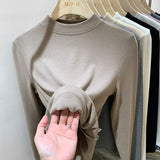 Pat Small Standing Collar Bottomed Blouse Women's Autumn And Winter Thread Foreign Style New Elastic Soft Waxy Pro-Skin Grinding