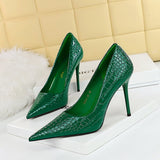 Zingj Fashion Sexy Skinny Heels With Shallow Pointed Patent Leather Snake Grain High