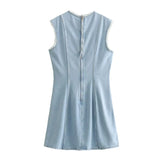 Spring Style Spliced Sleeveless Denim Dress