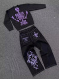 Year Y2K Jeans Men's Wear Hip-Hop Retro Skull Water Washed Loose Jeans Casual Wide-Legged