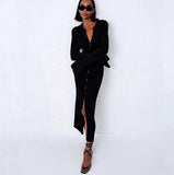 LongSleeve Bodycon Knitted Maxi Sweater Long Dress Lady Elegant Female Turn Down Collar Midi Split Slim Dresses