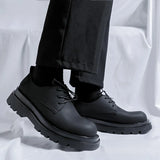 Zingj 2024 New Hot Style Casual Leather Shoes Spring And Autumn Black Low-Top Martin Boots Versatile Platform Shoes