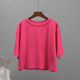 Rose Red Summer Soft Sets Women 2022 100% Cotton Suits Loose Casual 2-Pieces Short T and Shorts Pants Solid