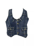 Reintage Joker Wash Make Old Sleeveless Stretch Ancient Style Denim Vest-Outfit
