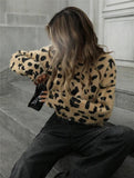 Women's Clothing 2025 Autumn And Winter New Leopard-Print Top Knitted Simple Set-Up
