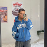 Gothic Letter Graphic Zip Up HoodieOutfit