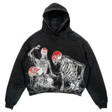 Vintage Gothic Skeleton Hoodie Autumn And Winter Hip Hop Long-Sleeved Coat Loose Hooded