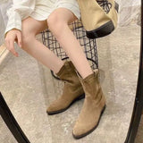 Zingj Heel Pointed Vintage Brown Western Cowboy Boots Women's Shoes 2024 New V Mouth Short Boots Spring Fall Martin