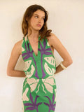 Women Sexy Sleeveless Backless Halter Print Tops Sets Fashion High Waist Slim Long Skirts Suits Summer Female Vocation