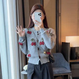 Zingj Version Of Autumn And Winter New Cherry Round Collar Single Breasted Fashion Temperament Versatile Knit Sweater Cardigan Coat Jacket