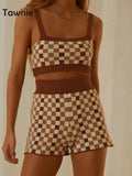 2022 Summer Y2K Knitted Print Shorts Suit Women Casual Tracksuit Sexy Strap Crop Top Shorts Two Piece Set Beach